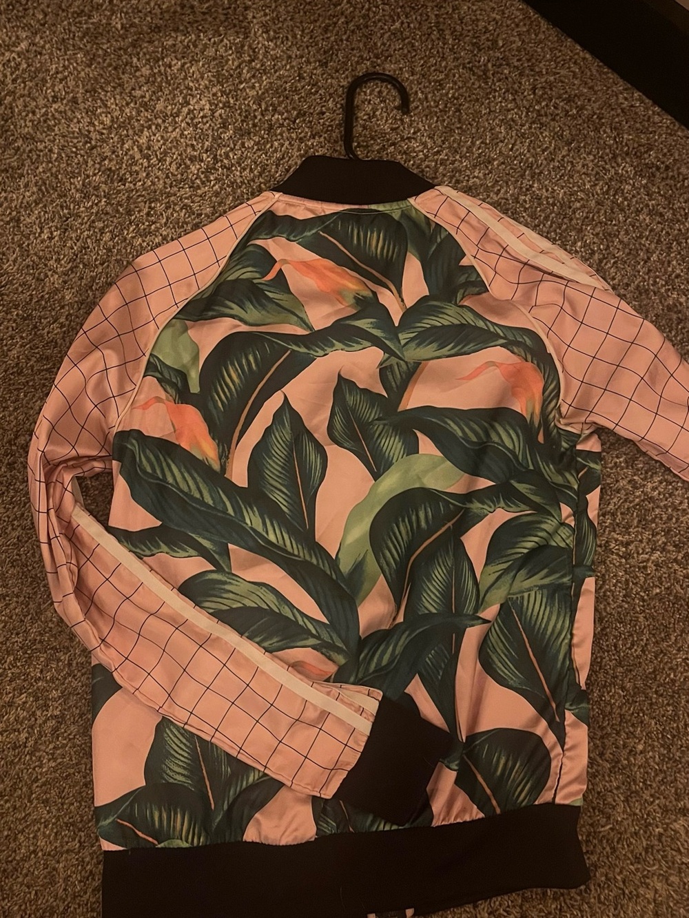 adidas Pink and Green Tropical Print Bomber Jacket Farm Rio